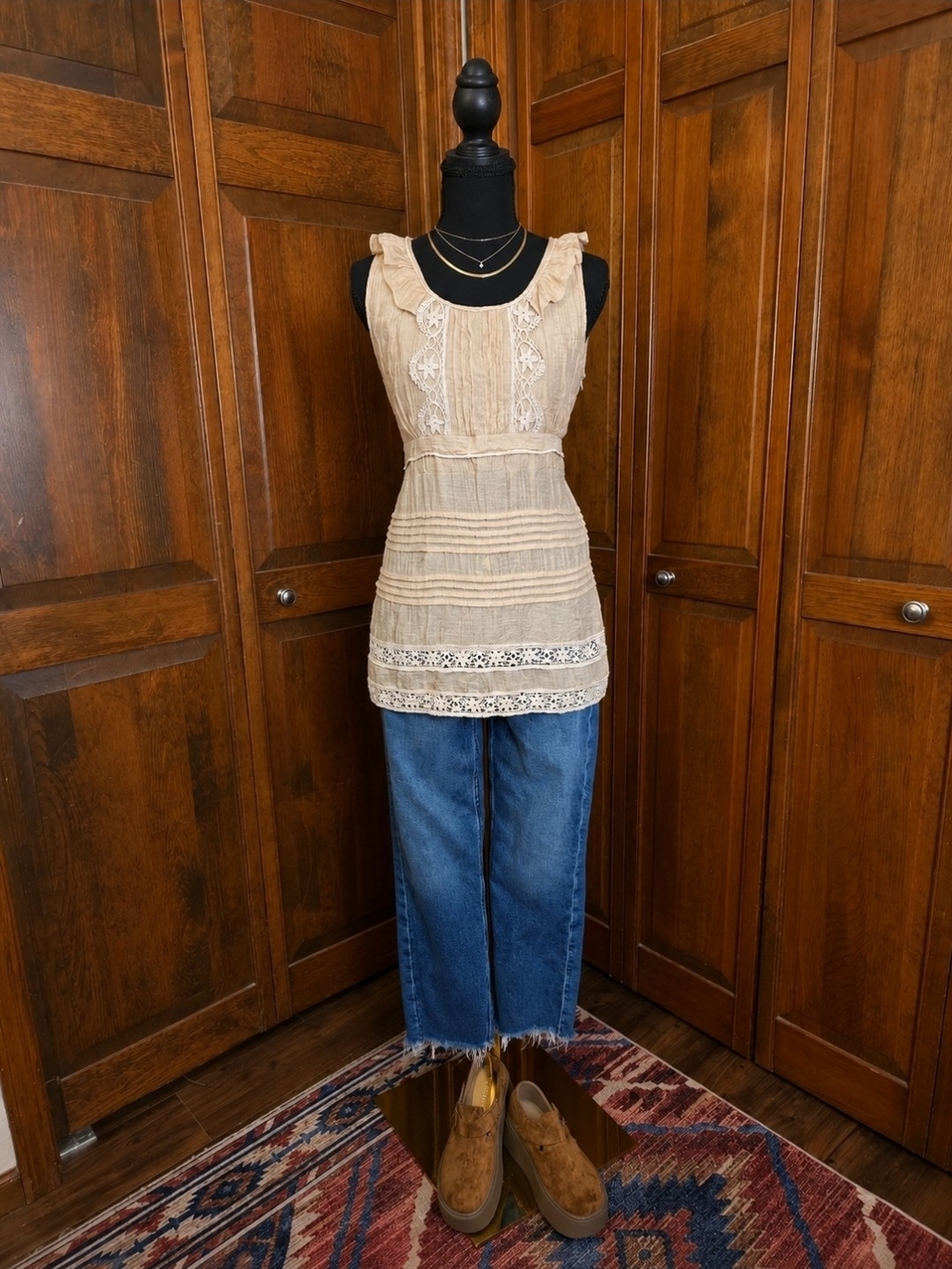 Simply Irresistible Cream Crochet Trim Sleeveless Tunic Top